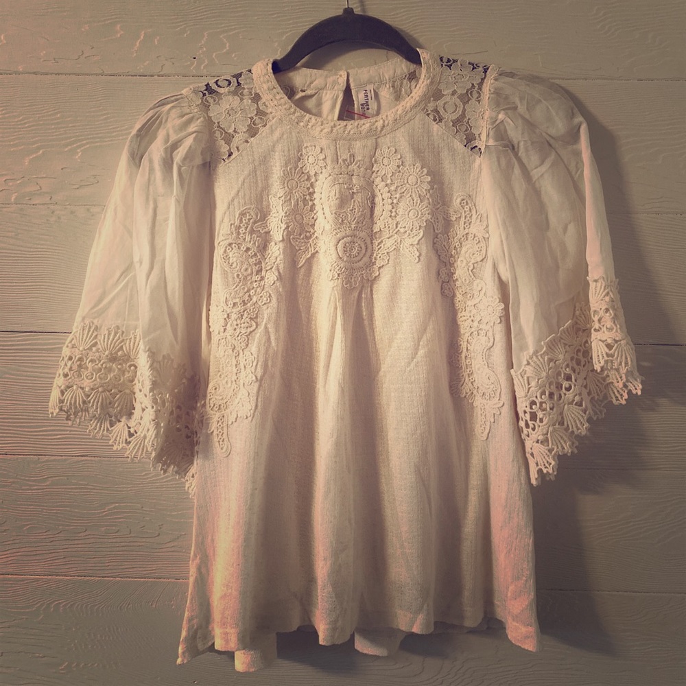 Anthropologie Lace Appliqué Blouse NWT